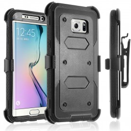Samsung Galaxy S6 Case, [SUPER GUARD] Dual Layer Protection With [Built-in Screen Protector] Holster Locking Belt Clip+Circle(TM) Stylus Touch Screen Pen (Black)